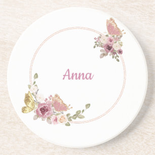 Dessous De Verre En Grès Papillon Floral Or Rose Gold – Design Sur Mesure É