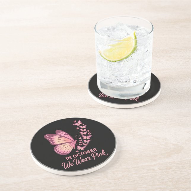 Dessous De Verre En Grès papillon poitrine rose en octobre (Côté)