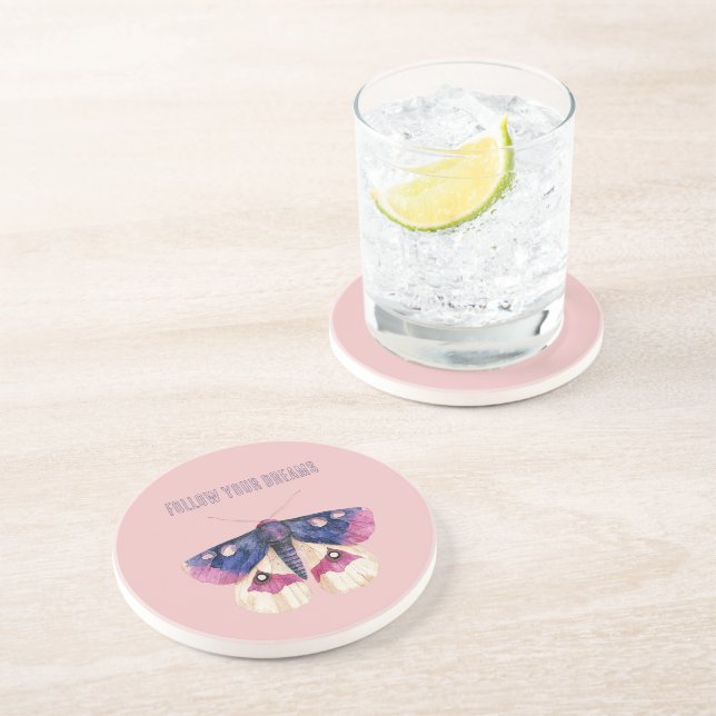 Dessous De Verre En Grès Papillon rose à la crème violette (Côté)