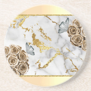 Dessous De Verre En Grès Papillon Rose en marbre d'or