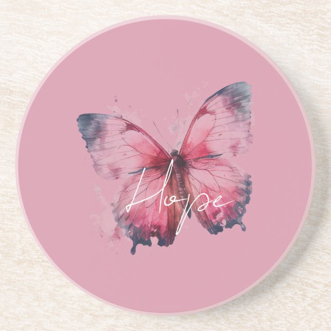 Dessous De Verre En Grès Papillon Rose Espoir Inspirationnel (Devant)