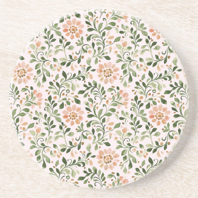 Dessous De Verre En Grès Papillon Rose Pâle Vert Menthe (Devant)