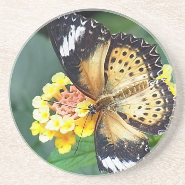 Dessous De Verre En Grès Papillon tacheté noir et jaune (Devant)