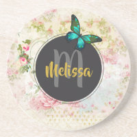 Papillon vert sur chic Vintage monogramme collage
