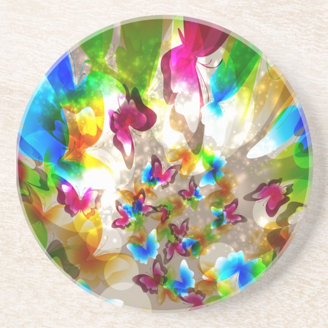 Dessous De Verre En Grès Papillons Abstraits (Devant)