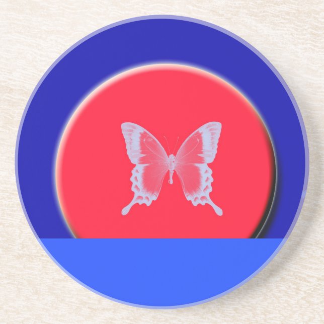 Dessous De Verre En Grès papillons arrière - plans bleus (Devant)