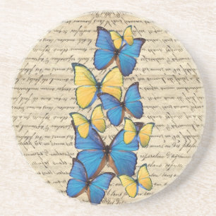 Dessous De Verre En Grès Papillons bleu et jaune