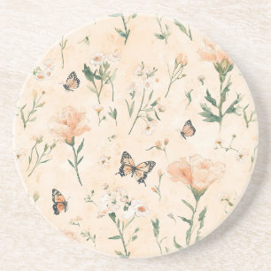 Dessous De Verre En Grès Papillons de pêche Floral