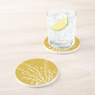 Dessous De Verre En Grès Papillons et branches miniatures jaunes citron