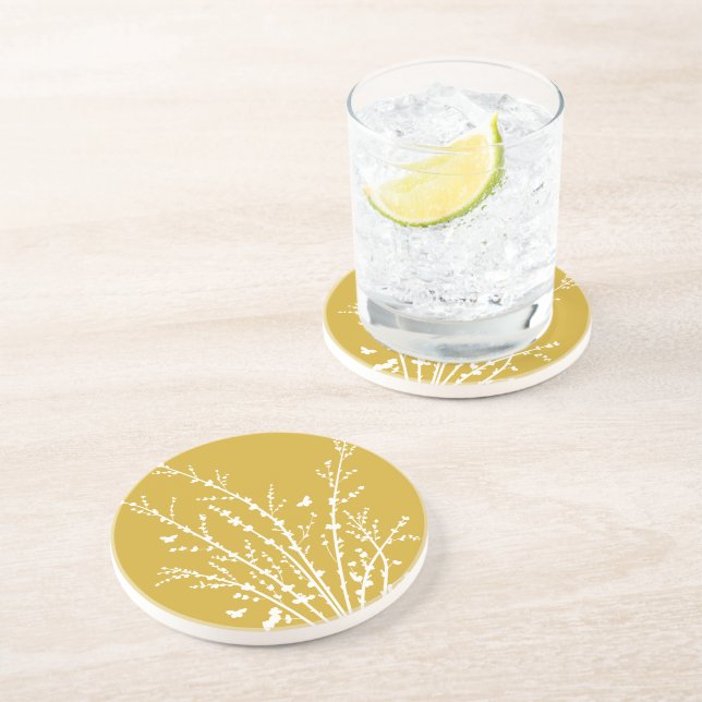 Dessous De Verre En Grès Papillons et branches miniatures jaunes citron (Côté)