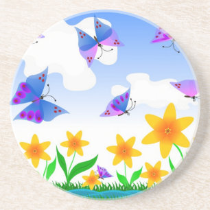 Dessous De Verre En Grès Papillons et fleurs