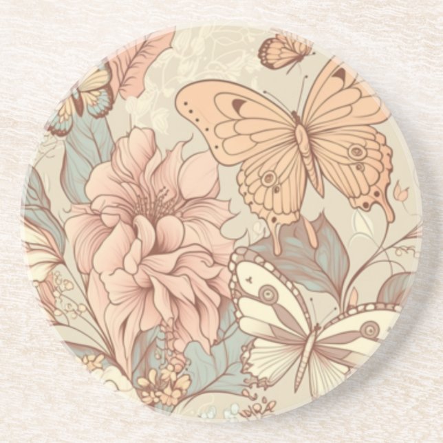 Dessous De Verre En Grès Papillons et fleurs (Devant)