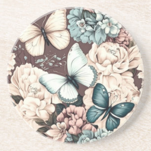 Dessous De Verre En Grès Papillons et fleurs brunes