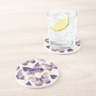 Dessous De Verre En Grès Papillons Purple Gold