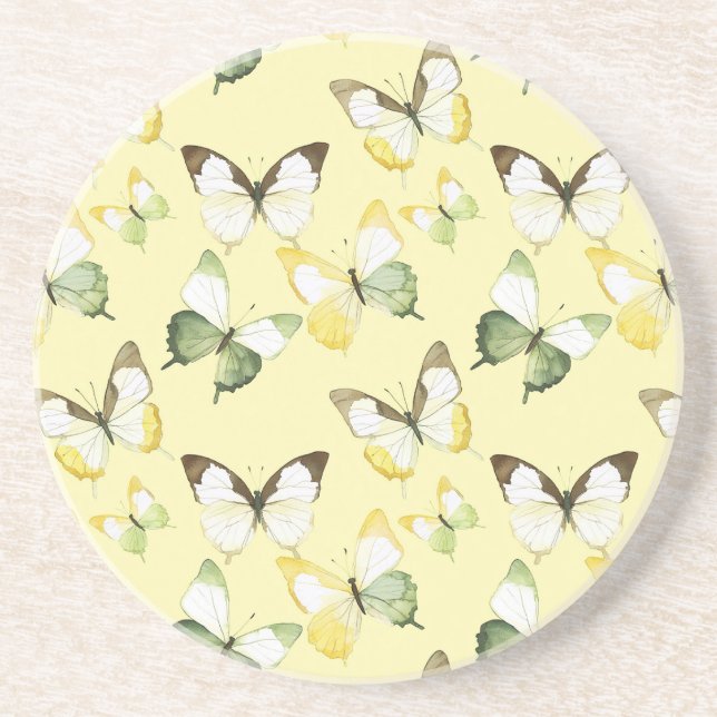 Dessous De Verre En Grès Papillons Vert Jaune (Devant)