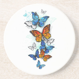 Dessous De Verre En Grès Papillons volants Morpho et Monarch