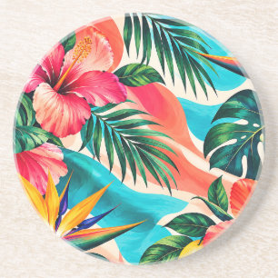 Dessous De Verre En Grès Paradis de l'Hibiscus Tropical Art Botanique