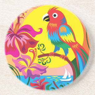 Dessous De Verre En Grès Paradis du perroquet tropical