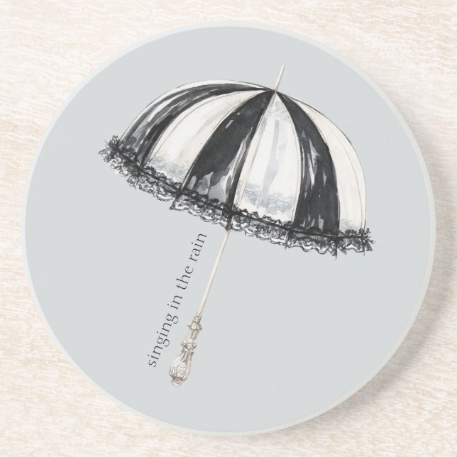 Dessous De Verre En Grès Parapluie noir blanc Pluie (Devant)