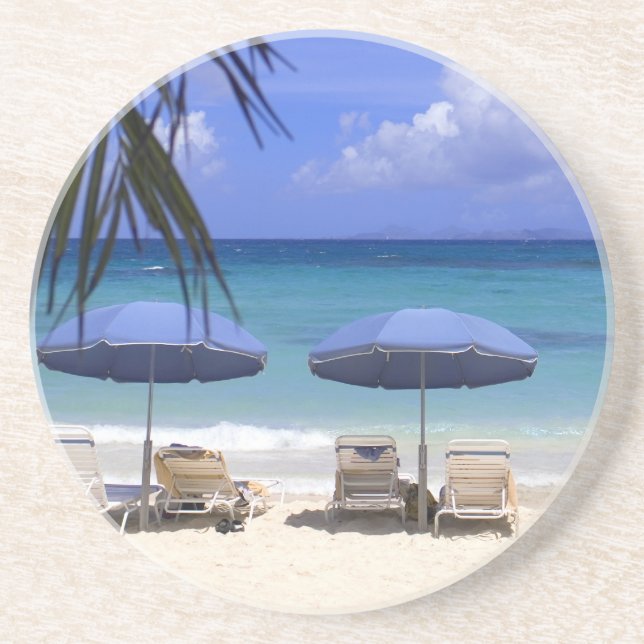 Dessous De Verre En Grès parasols sur la plage, St-Maarten, Caraïbes (Devant)