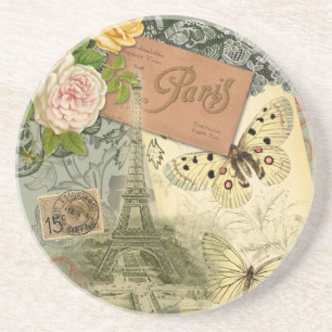 Dessous De Verre En Grès Paris France Art Antique Collage Eiffel Français