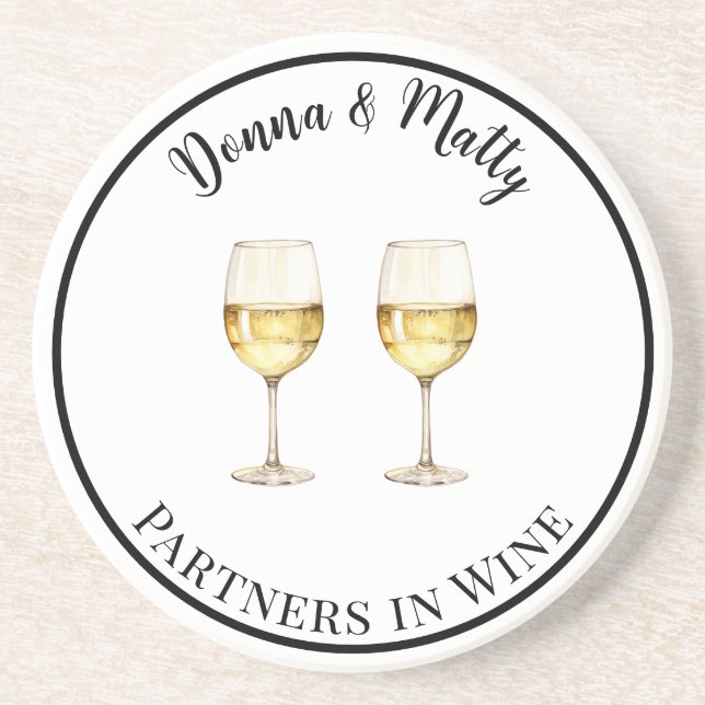 Dessous De Verre En Grès Partenaires de vin blanc dans la boisson vin (Devant)