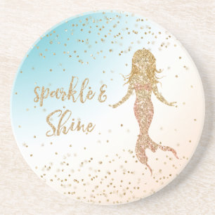Dessous De Verre En Grès Parties scintillant d'étincelle Aqua Gold Mermaid