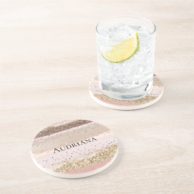 Dessous De Verre En Grès Parties scintillant d'or au chocolat rose Rose (Côté)