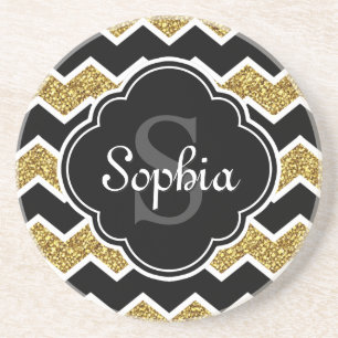 Dessous De Verre En Grès Parties scintillant en or noir blanc Motif Chevron