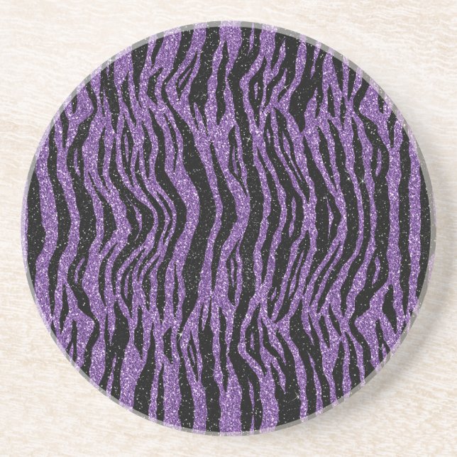 Dessous De Verre En Grès Parties scintillant noire violet Zebra Imprimer (Devant)