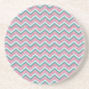 Dessous De Verre En Grès Parties scintillant rose Motif ZigZag