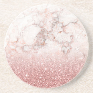 Dessous De Verre En Grès Parties scintillantes roses Ombre de marbre blanc