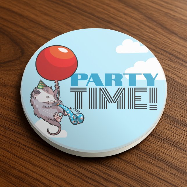 Dessous De Verre En Grès PARTY TIME! Possum Funny Flottant Opossum (Créateur téléchargé)