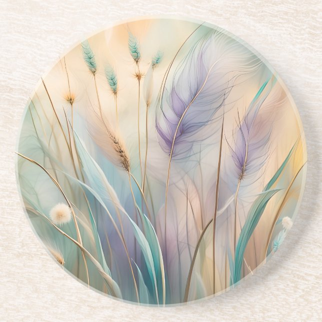 Dessous De Verre En Grès Pastel Abstrait Whispers of Nature, Grasses III (Devant)