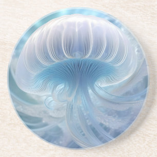 Dessous De Verre En Grès Pastel Blue Jellyfish Fractal Art Under the Sea,