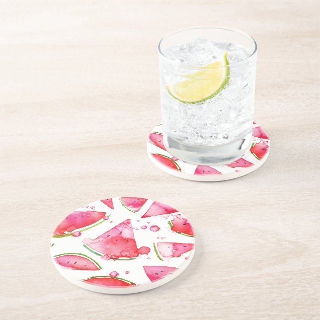 Dessous De Verre En Grès Pastèque à l'aquarelle 1 (Côté)