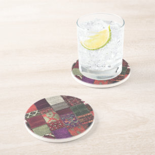 Dessous De Verre En Grès Patchwork Dessous de verre de grès rond bohème