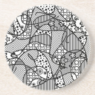 Dessous De Verre En Grès Patchwork noir et blanc 04 de motif