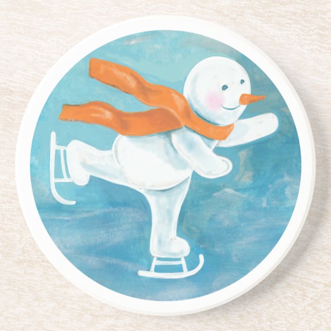 Dessous De Verre En Grès Patinage sur glace Snowman (Devant)