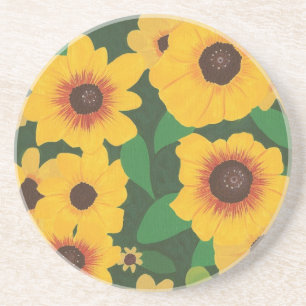 Dessous De Verre En Grès Patte de tournesols jaunes sur les chapeaux de boi