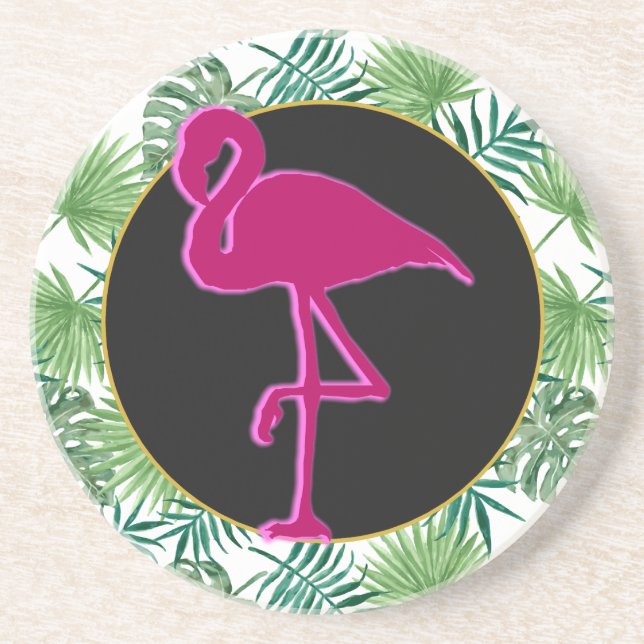 Dessous De Verre En Grès Pattern et Pink Flamingo (Devant)