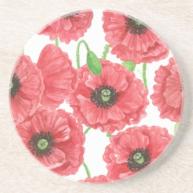 Dessous De Verre En Grès Pavot aquarelle motif floral (Devant)