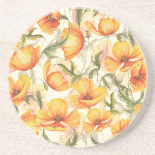 Dessous De Verre En Grès Pavots jaunes : motif d'aquarelle dessiné à la mai