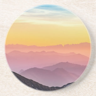 Dessous De Verre En Grès Paysage de montagne au coucher du soleil