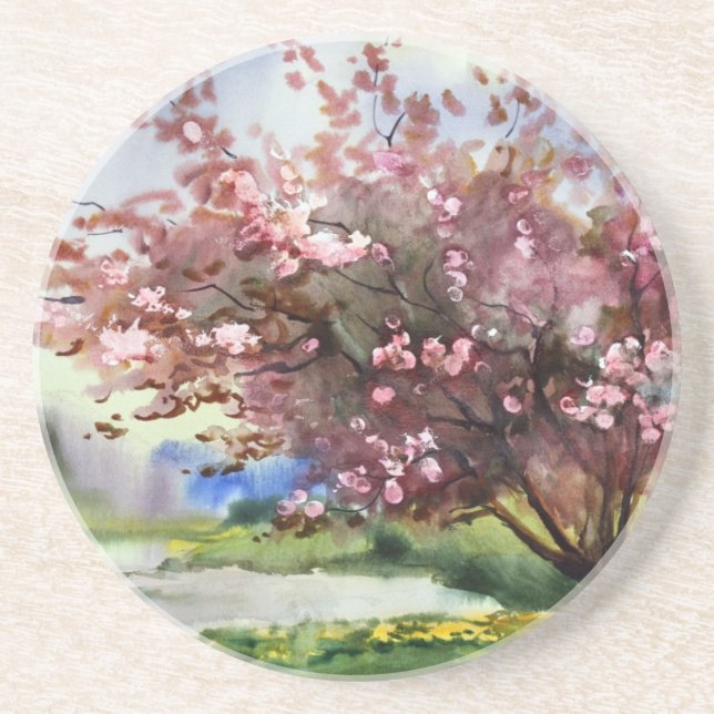 Dessous De Verre En Grès Paysage de peinture d'aquarelle (Devant)