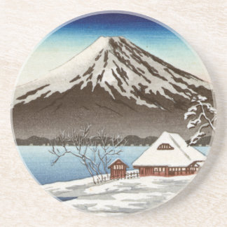Dessous De Verre En Grès Paysage d'hiver avec la vue du mont Fuji