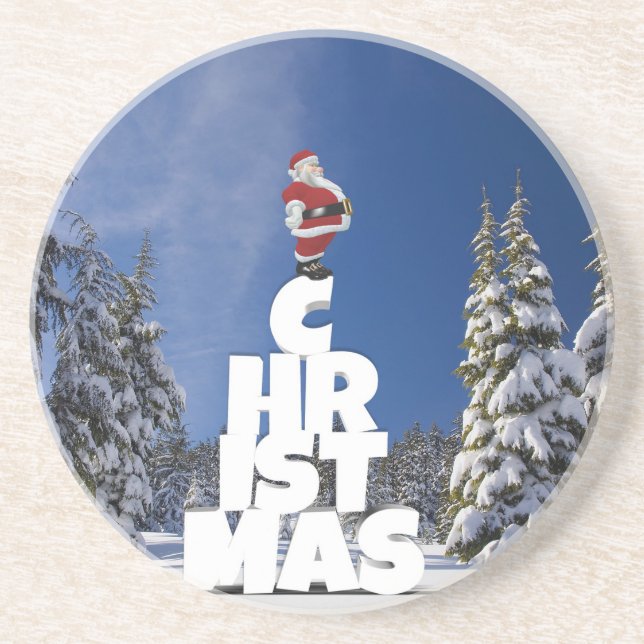 Dessous De Verre En Grès Paysage d'hiver de Noël (Devant)