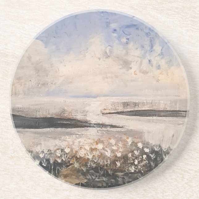 Dessous De Verre En Grès Paysage floral côtier artistique (Devant)