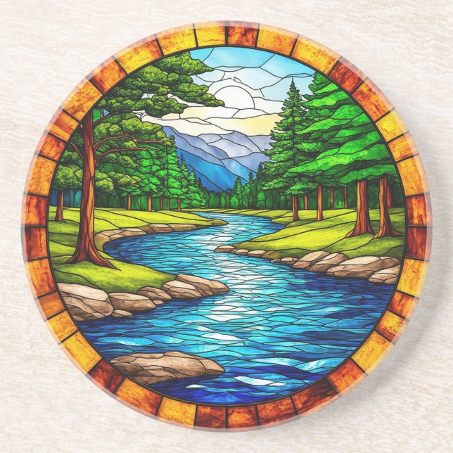 Dessous De Verre En Grès Paysage fluvial et forestier pittoresque (Devant)