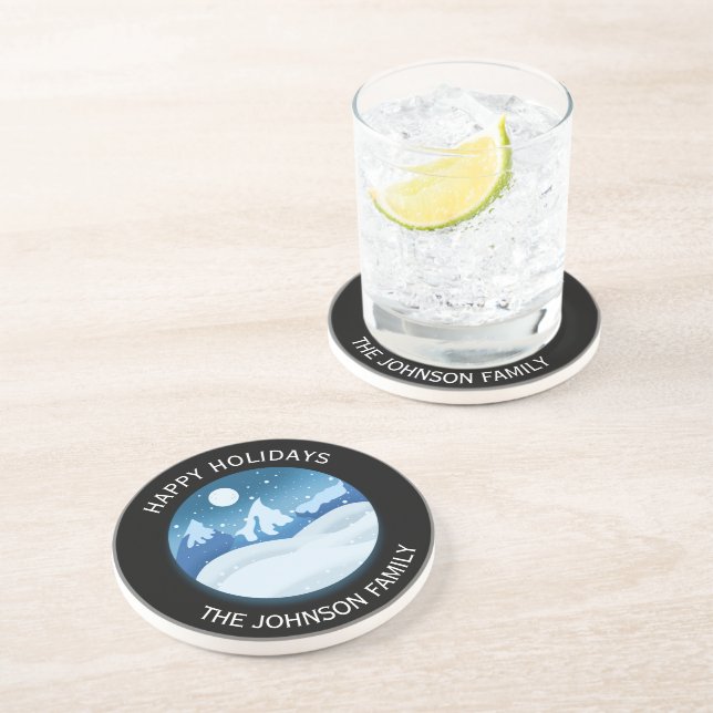 Dessous De Verre En Grès Paysage givré paisible personnalisé (Côté)